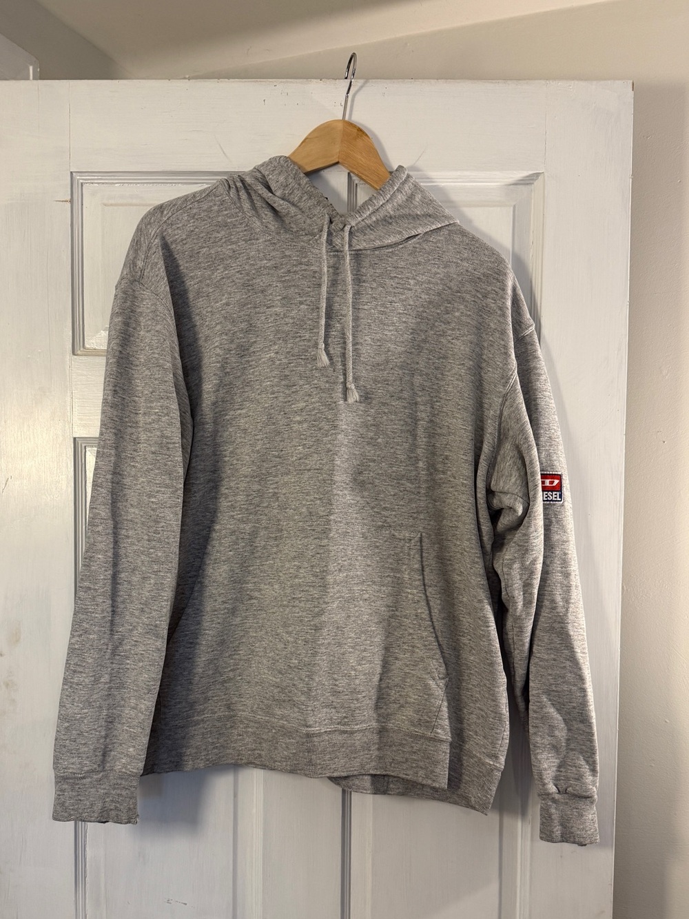Vintage Diesel Light Gray Pullover Hoodie with Sleeve Logo